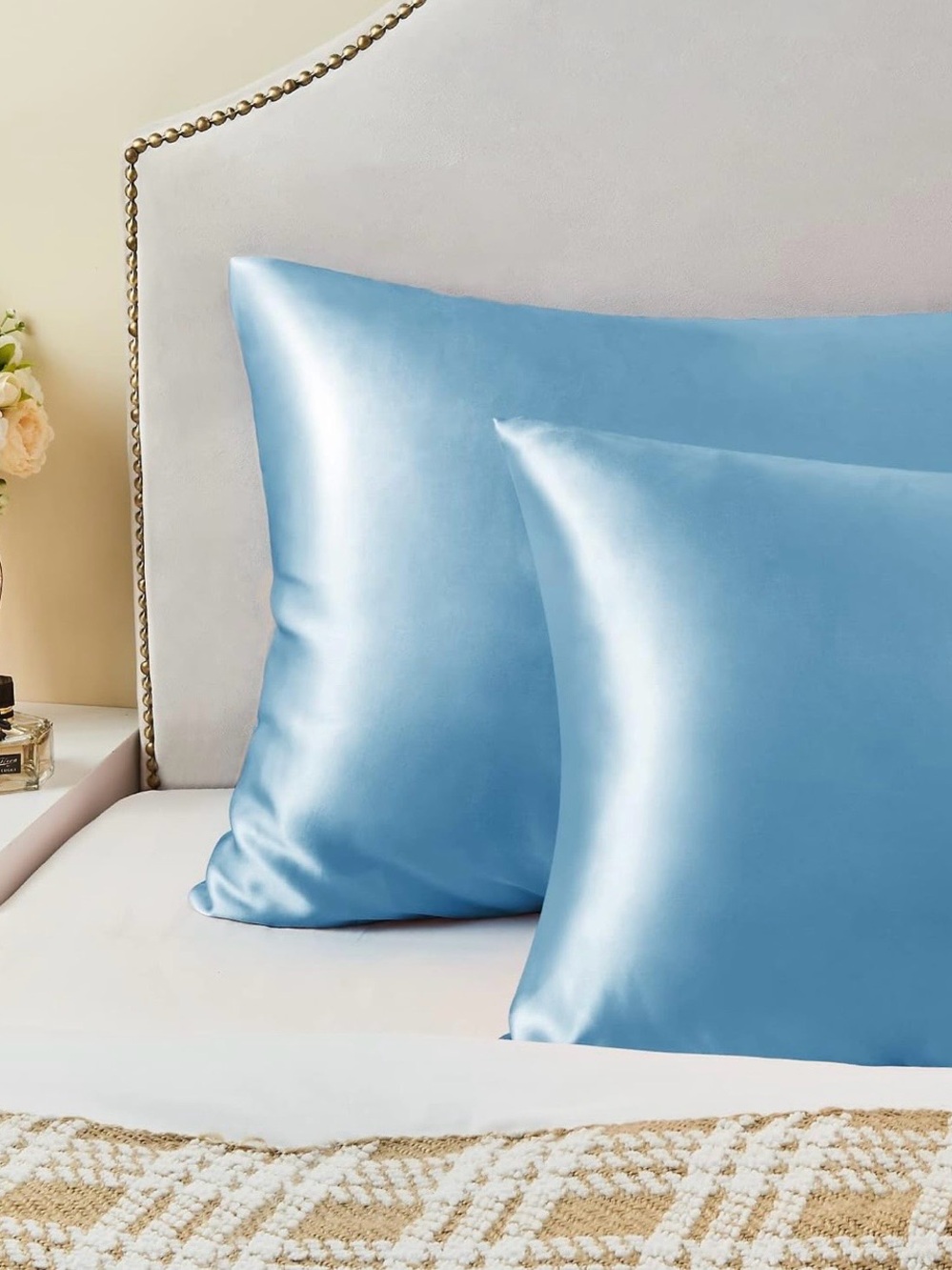 Blue Satin Pillowcase Pair - Luxury Home Bedding